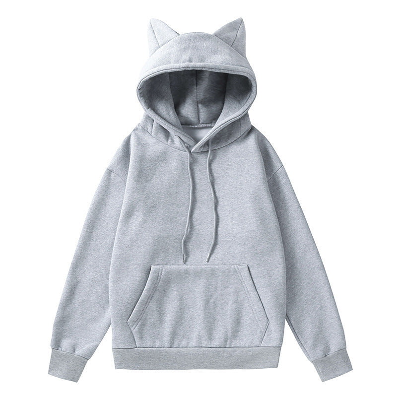 Damen Hoodie mit Katzenohren und Kängurutasche R&B