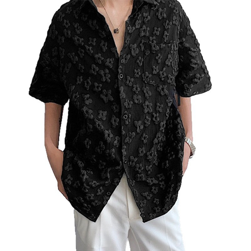 Herren Kurzarmhemd mit floralem Texturmuster R&B