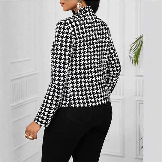 Damen modische Blazerjacke im Hahnentritt-Muster R&B