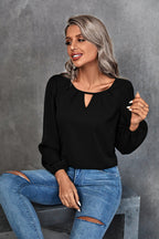 Damen Elegante Bluse mit leichtem V-Ausschnitt und Puffärmeln R&B