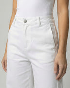 Weiße High-Waist Jeans Damen Herbst Design Luxus Look Lange Hose