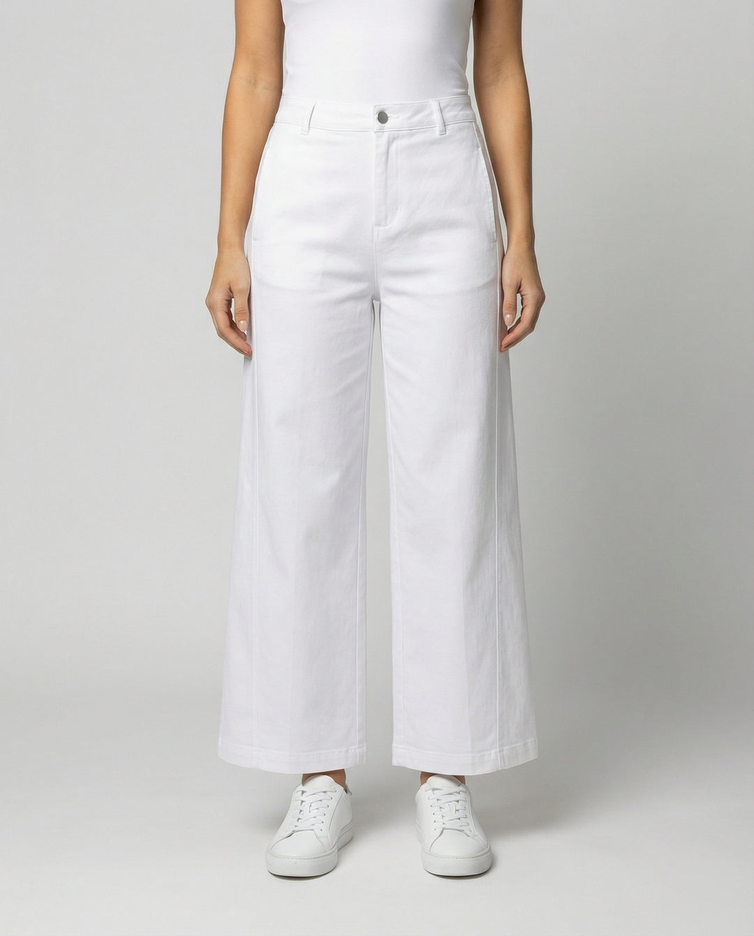 Weiße High-Waist Jeans Damen Herbst Design Luxus Look Lange Hose