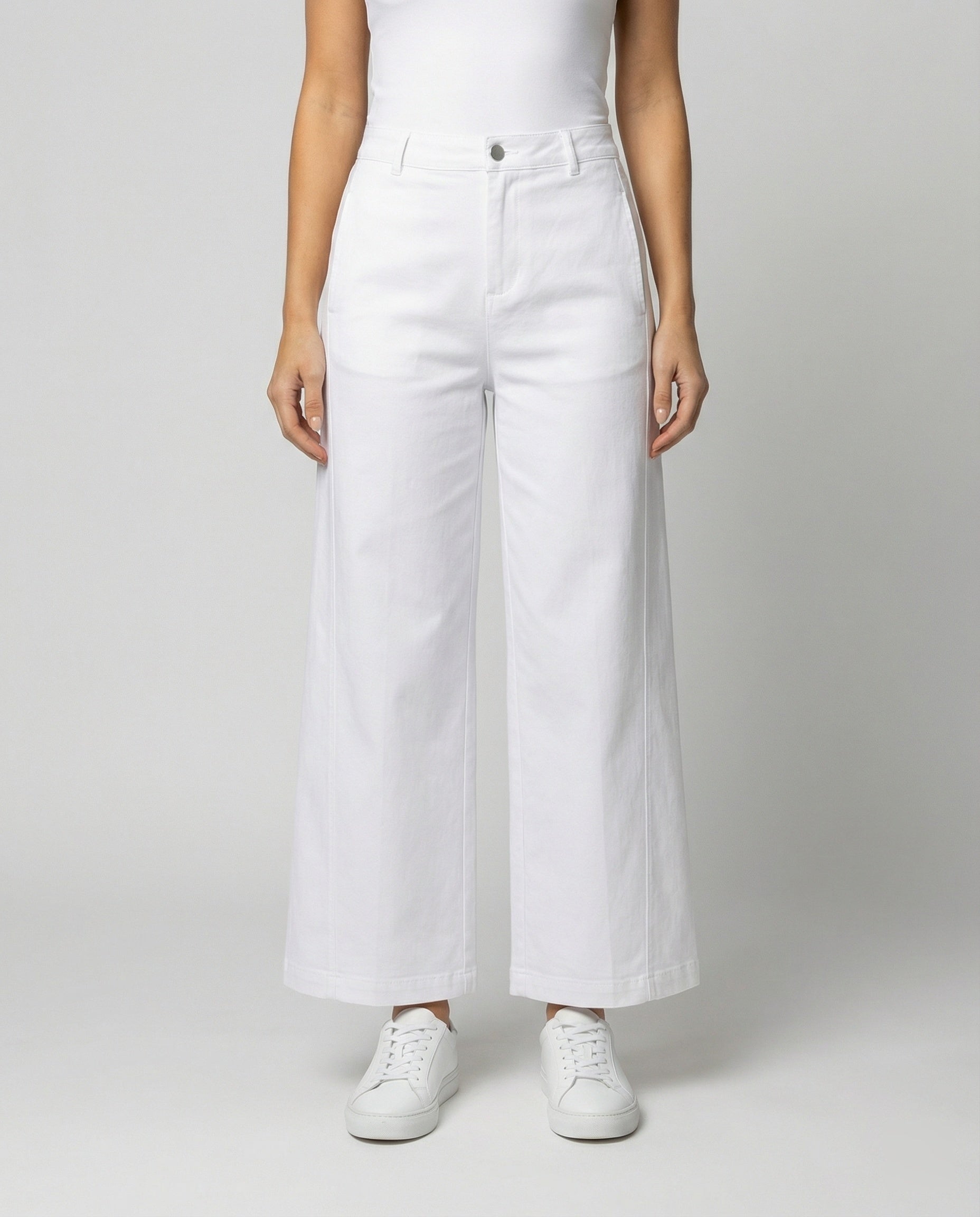 Weiße High-Waist Jeans Damen Herbst Design Luxus Look Lange Hose