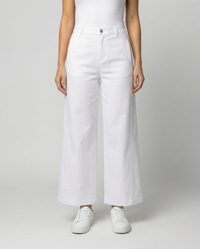 Weiße High-Waist Jeans Damen Herbst Design Luxus Look Lange Hose