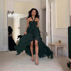 Damen Maxi-Brautkleid mit voluminösem Rüschendesign und elegantem Halterneck