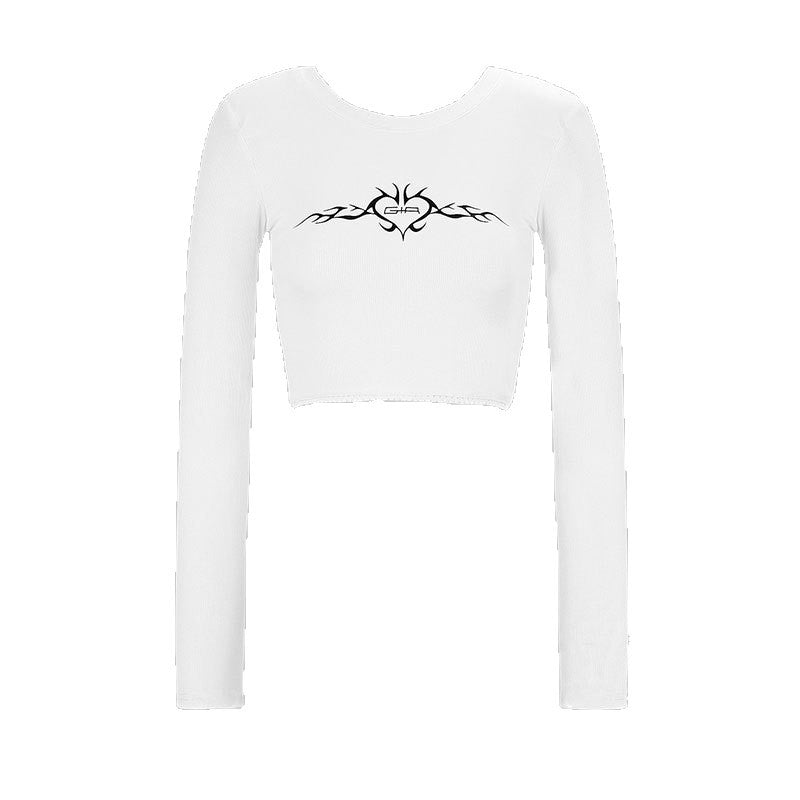 Damen cropped Langarmshirt mit raffinierter Grafik EB
