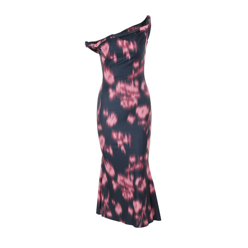Damen figurbetontes Maxikleid mit asymmetrischem Design und einzigartigen Rüschendetails R&B