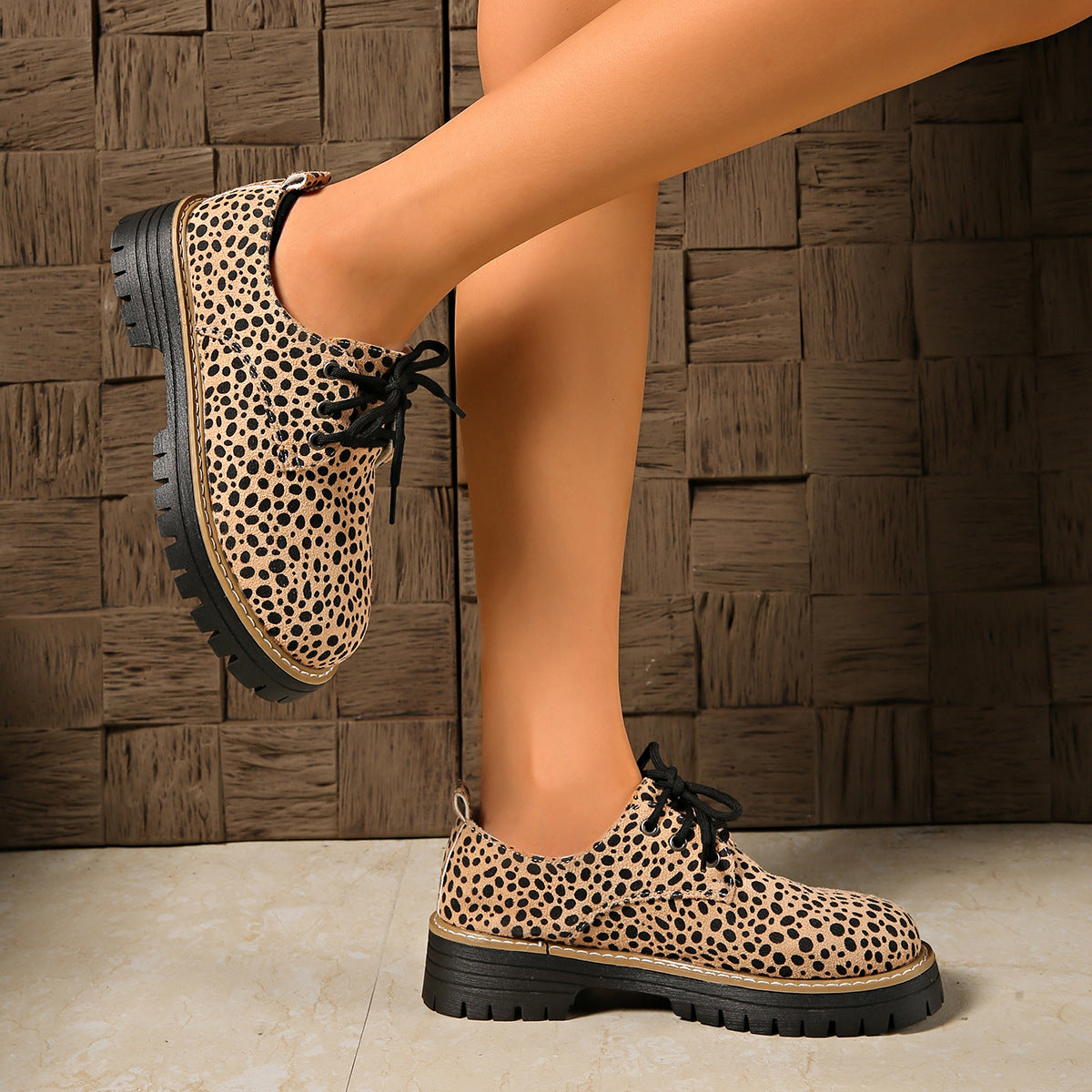 Damen Mode Schnürschuhe mit trendigem Animal-Print und rutschfester Sohle R&B