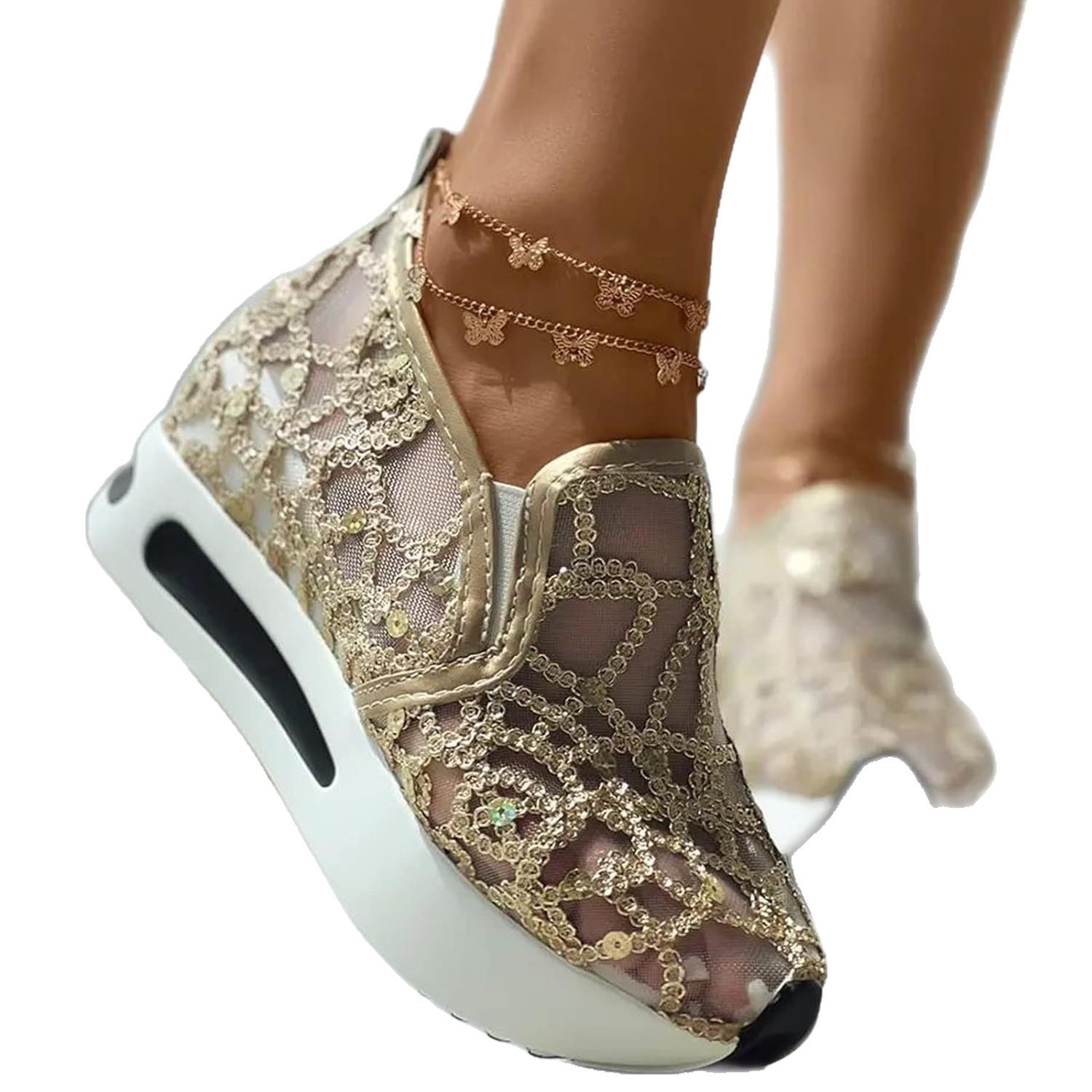 Damen Atmungsaktive Slip-On Sneakers mit Glitzermuster
