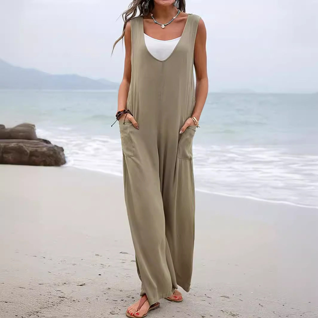 Damen Bequemer Sommeroverall mit weitem Schnitt und praktischen Taschen R&B