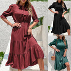 Damen Midikleid mit schickem Rüschensaum und elegantem Stehkragen