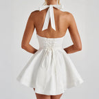 Damen Freizeitkleid mit tiefem V-Ausschnitt und Taillenbindung R&B