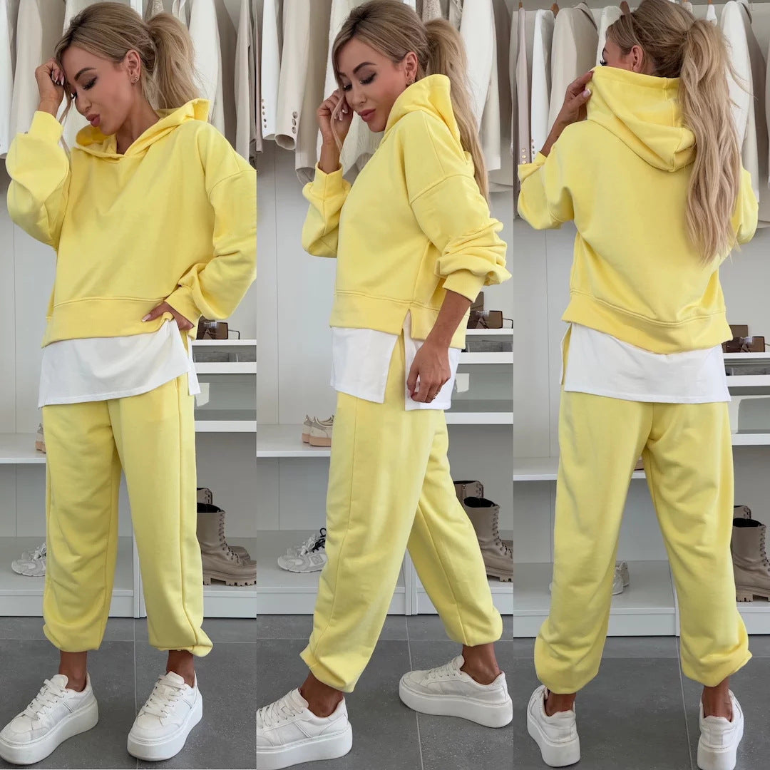 Damen lässiges Kapuzenoberteil und Jogginghose-Set mit entspanntem Schnitt R&B