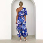 Damen Maxikleid mit verspieltem asymmetrischen Schnitt und Puffärmel R&B