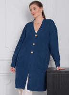Damen Grobstrick-Cardigan mit schlichten Holzknöpfen und praktischen Taschen R&B