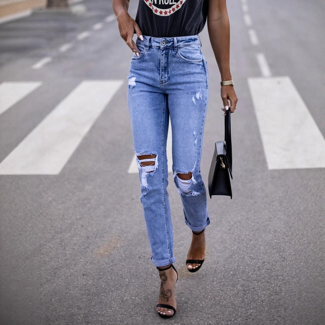 Damen Ripped High-Waist Jeans im modernen Schnitt R&B