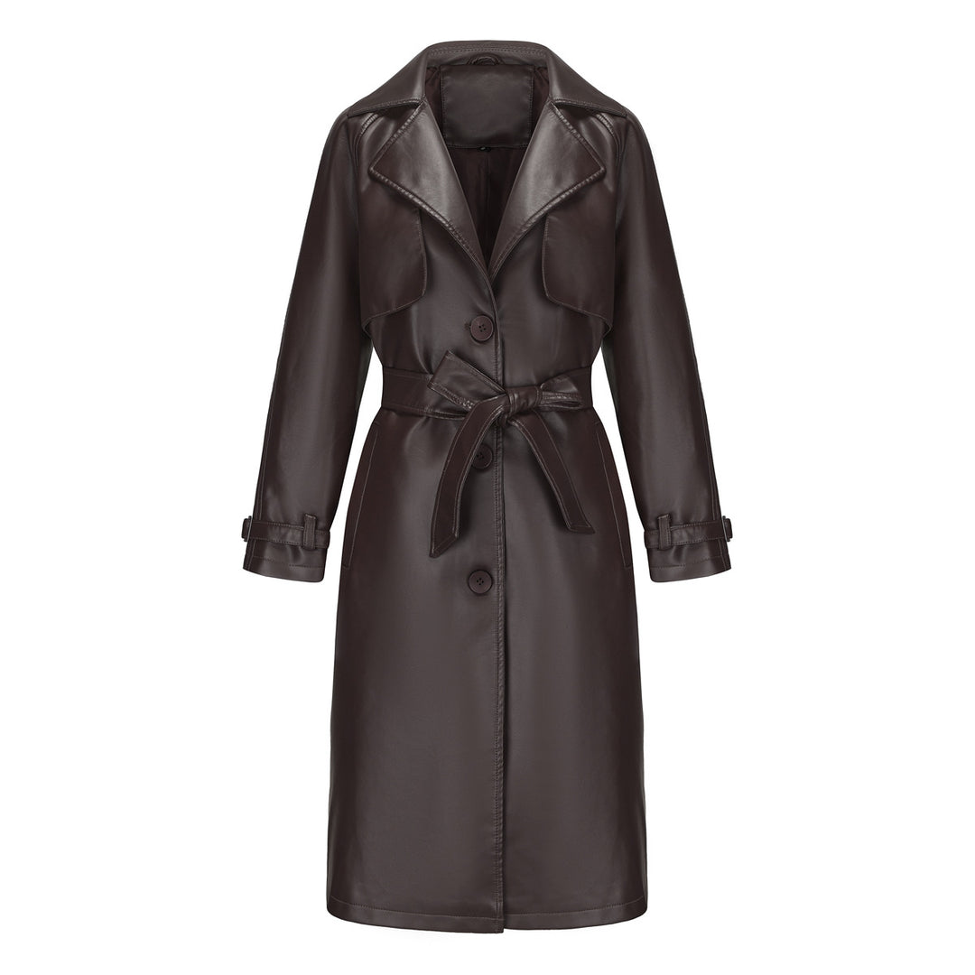 Damen modischer Trenchcoat aus hochwertigem Kunstleder R&B