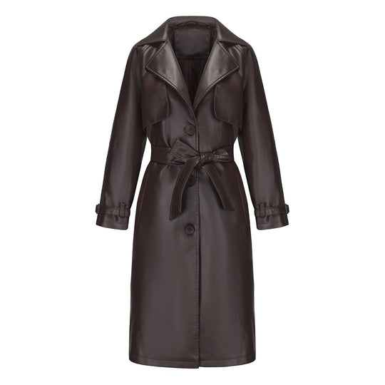 Damen modischer Trenchcoat aus hochwertigem Kunstleder R&B