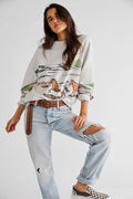 Damen Sweatshirt mit kreativer Pferdemotiv-Grafik und lässigem Schnitt R&B