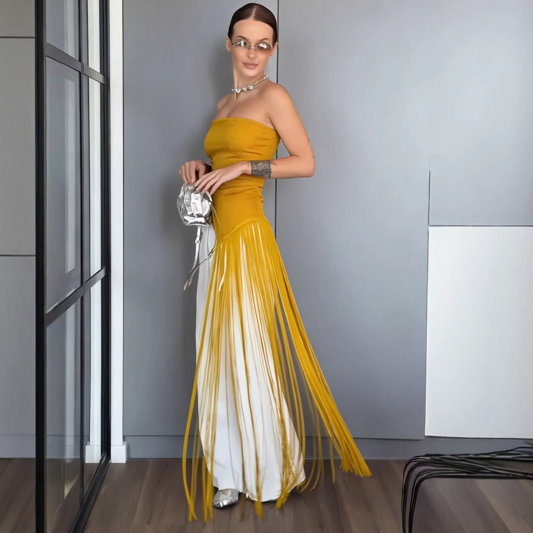 Damen Maxikleid mit schimmerndem Fransen-Design R&B