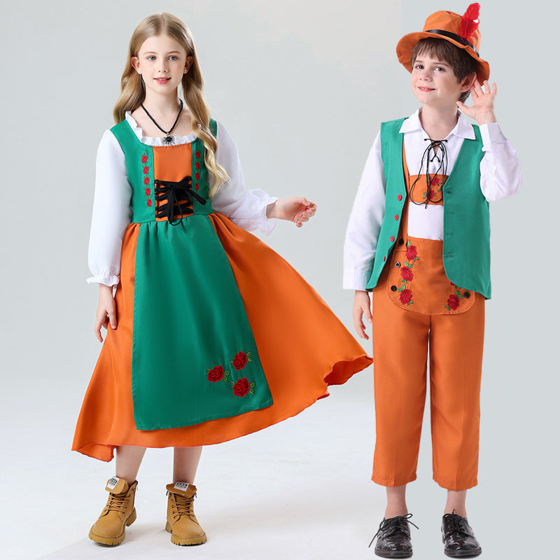 Damen nan folkloristisches Kinderdirndl mit geschnürtem Mieder und bestickter Schürze R&B