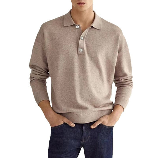 Herren Langarm Polohemd aus atmungsaktivem Stoff mit modernen Knopfdetails R&B