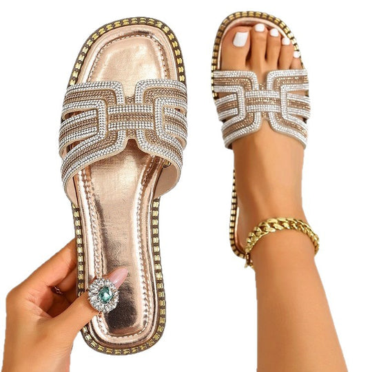 Damen Glitzernde Riemchen-Slides mit luxuriösen Strass-Applikationen R&B