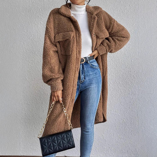 Damen Weiche und gemütliche Teddyjacke im Long-Format R&B