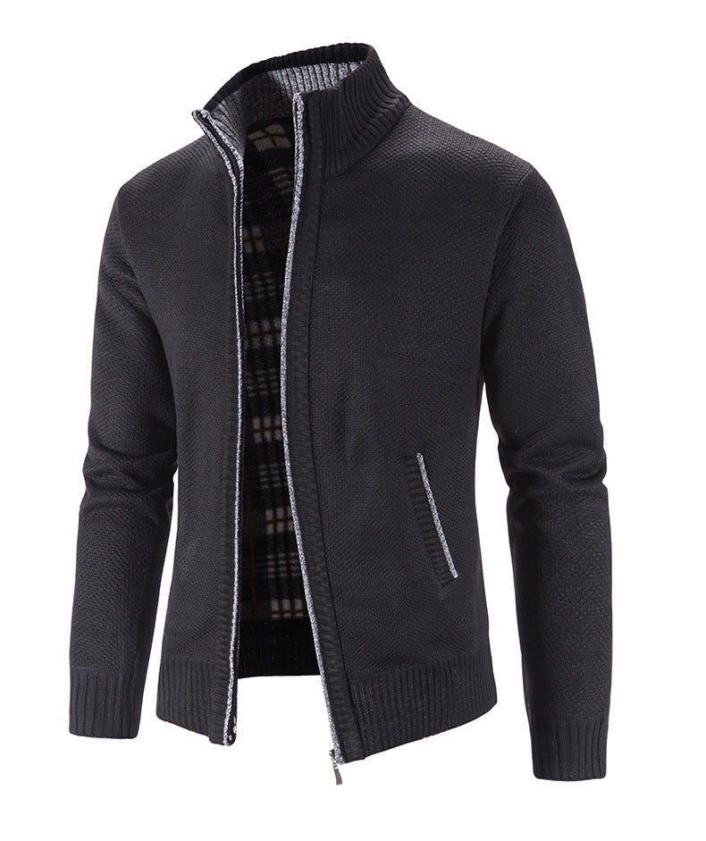 Herren Strickjacke mit strukturiertem Muster und hohem Stehkragen R&B