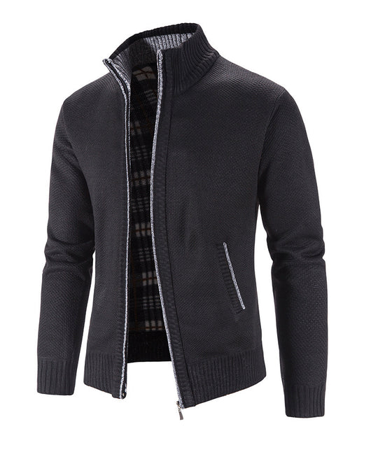Herren Strickjacke mit strukturiertem Muster und hohem Stehkragen R&B