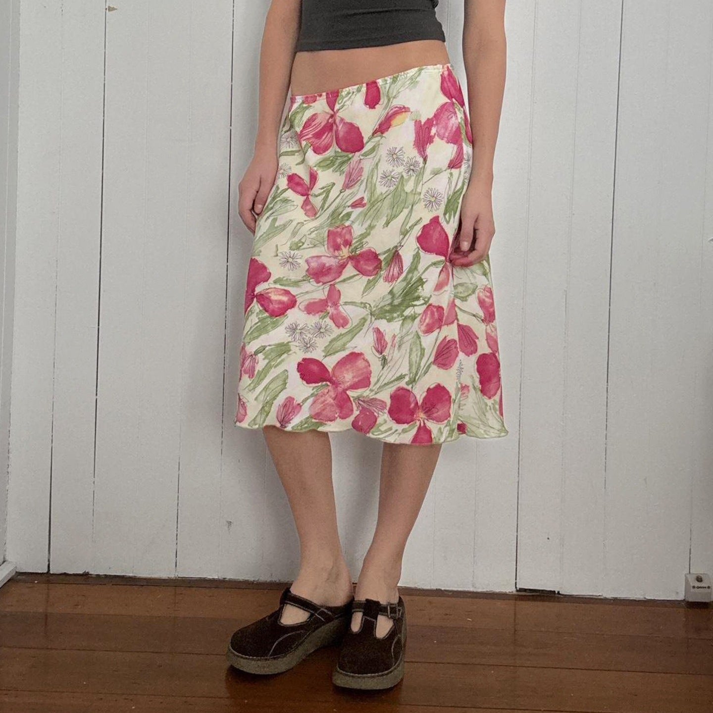 Damen eleganter Midirock mit floralen Motiven und schwingendem Schnitt R&B