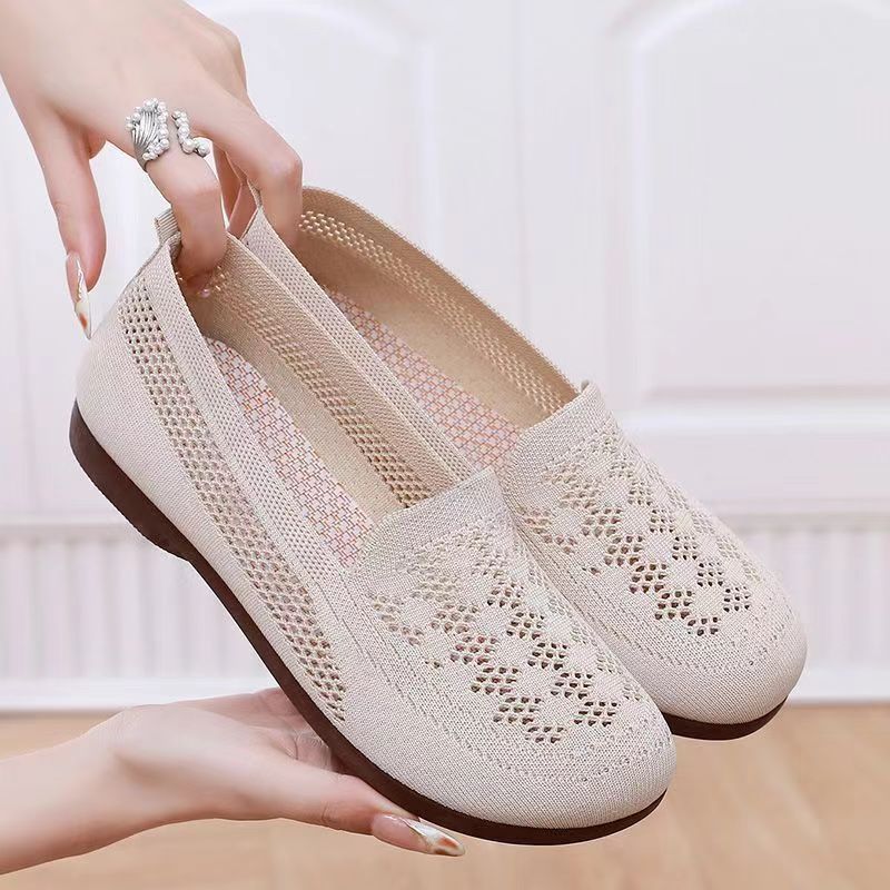 Damen atmungsaktive Slipper mit elastischem Einsatz und dekorativer Häkelstruktur R&B