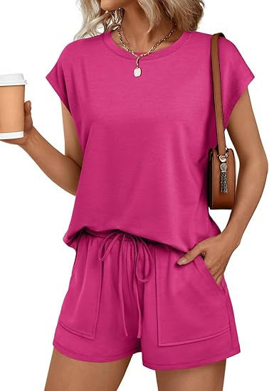 Damen bequemes Lounge-Set mit elastischem Bund und Taschen R&B