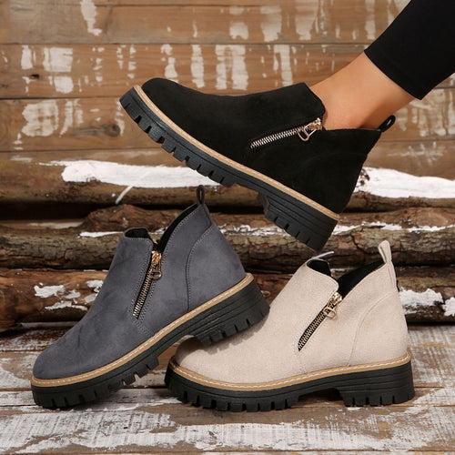 Damen modische Ankle-Stiefeletten mit seitlichem Reißverschluss und rutschfester Sohle R&B