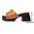 Damen modische Mules mit goldfarbener Schnalle und breitem Blockabsatz R&B