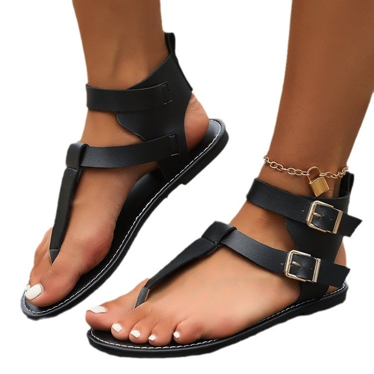 Damen Zehentrenner-Sandalen mit elegantem Riemendesign und modischem Glanz R&B