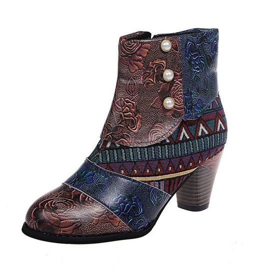 Damen Elegante Stiefeletten mit floralen Mustern und dekorativen Knöpfen R&B