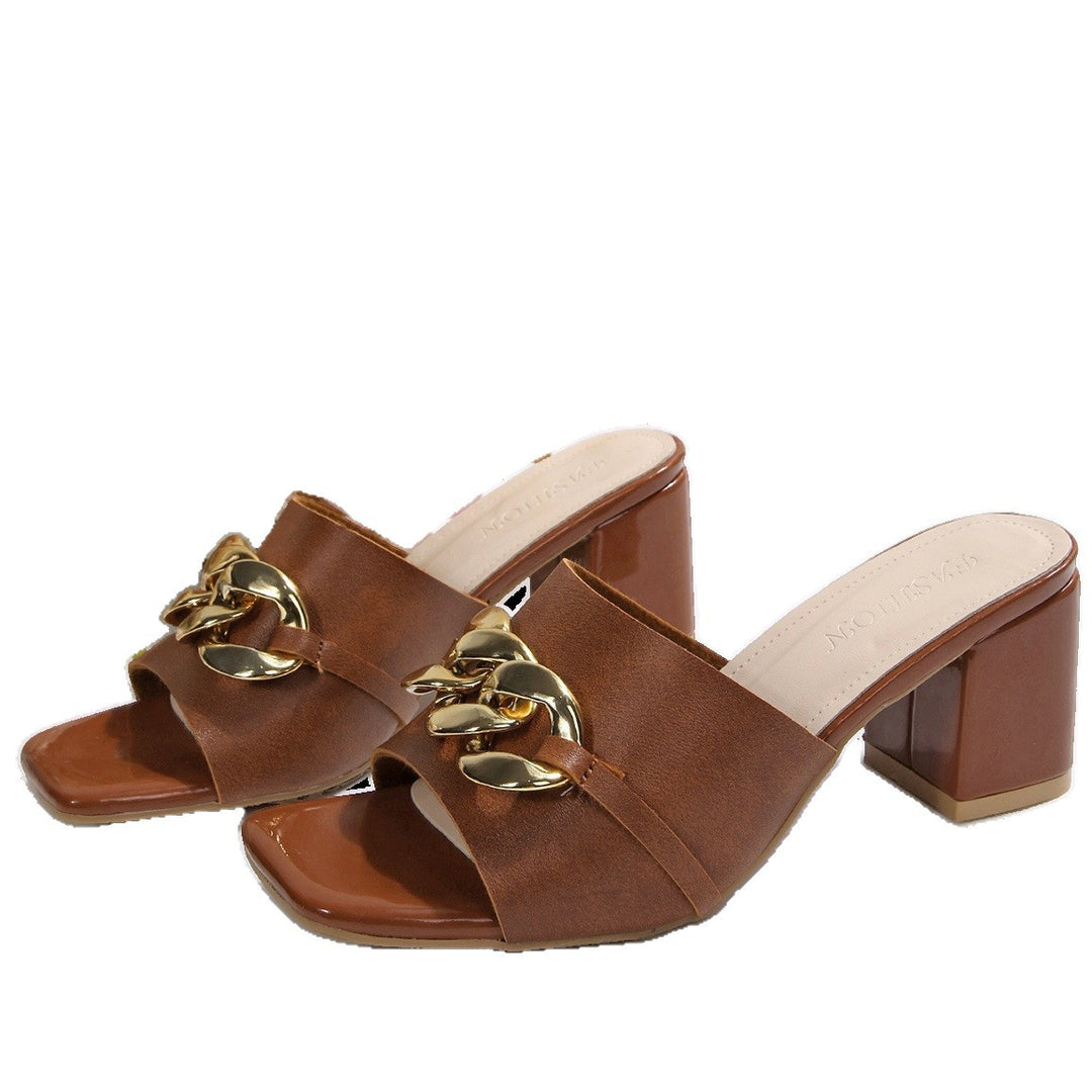 Damen Glamouröse Absatzsandalen mit dekorativem Gold-Chain-Detail R&B