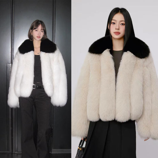 Damen Luxuriöse und voluminöse Kunstfelljacke mit Kragen R&B