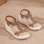 R&B | Damen Sandalen mit Strass-Verzierung und Keilabsatz