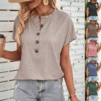 Damen lässiges T-Shirt mit Knopfleiste und kurzem Ärmel