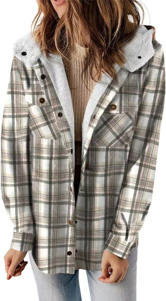 Damen Karierter Flanell-Jacke mit kuscheligem Innenfutter R&B