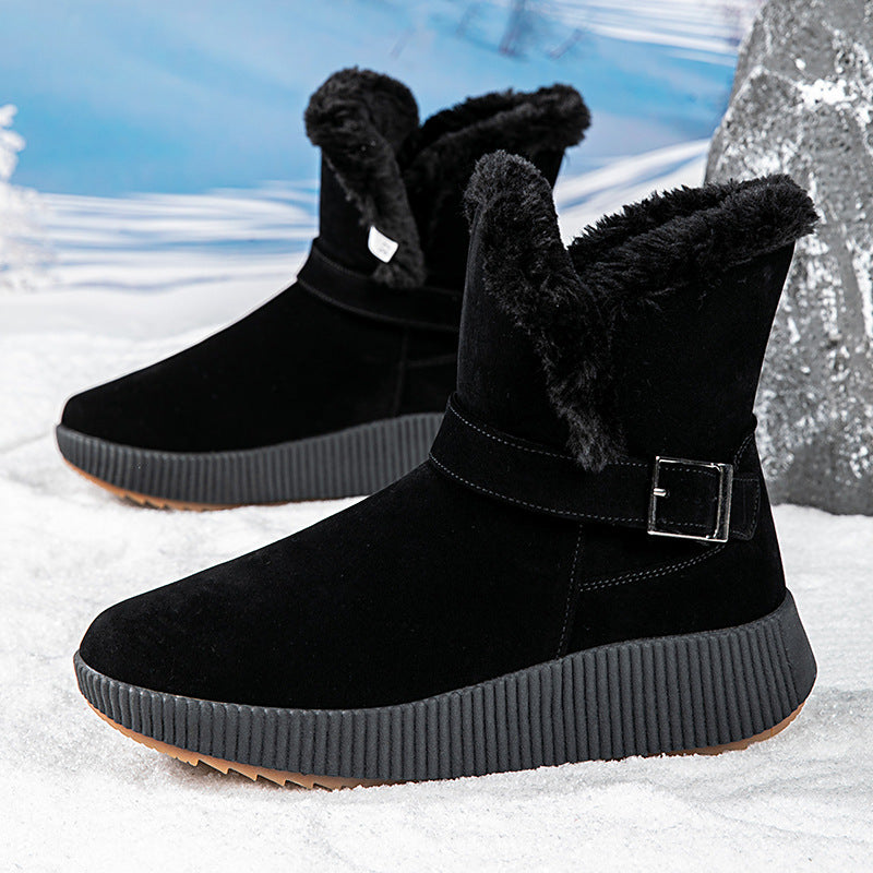Damen gefütterte Winterstiefel mit modischer Schnallenapplikation und rutschfester Sohle R&B