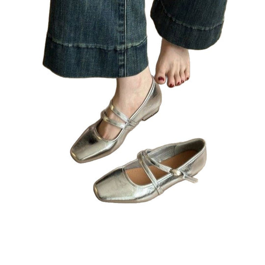 Damen elegante Mary Jane Schuhe mit doppeltem Riemchen und spitzem Zehenbereich R&B