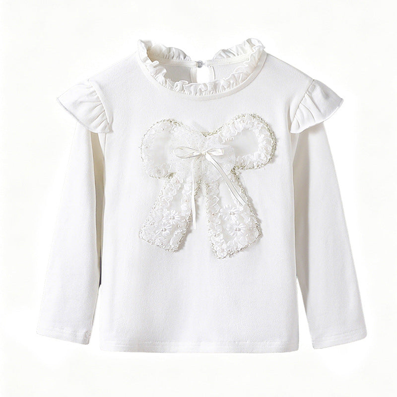 Mädchen Langarmshirt mit romantischem Rüschendesign und dekorativem Schleifenmotiv R&B