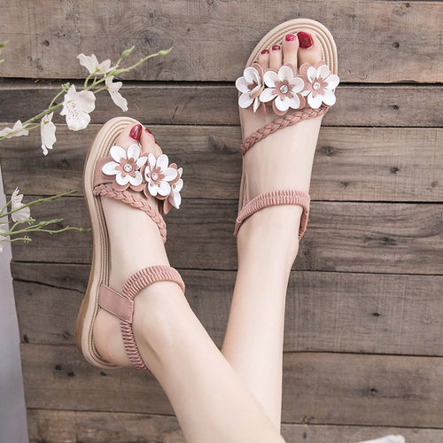 Damen Sandalen mit floralen Applikationen und elastischem Riemendesign R&B