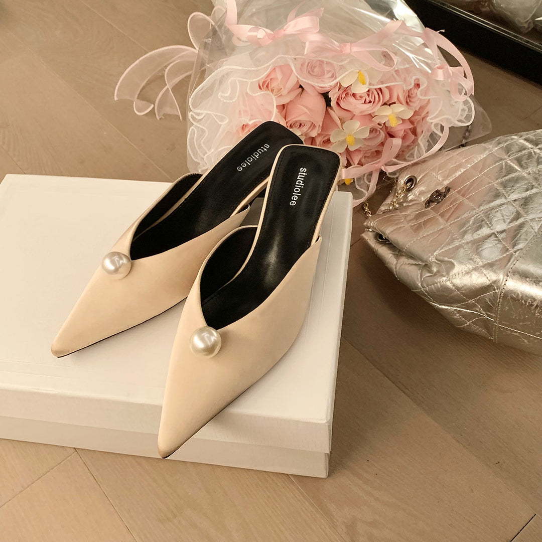 Damen Slingback-Schuhe mit geschwungenem Absatz und eleganter Perlen-Applikation R&B