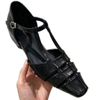 Damen Schlappen mit elegantem T-Riemen-Design und komfortablem Blockabsatz R&B