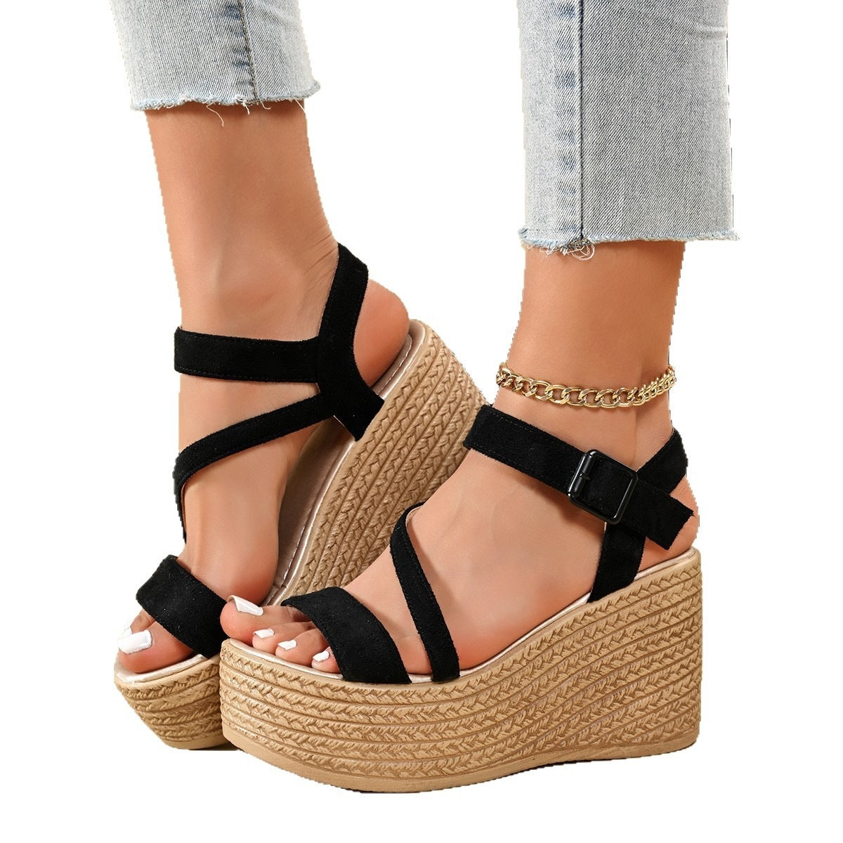 Damen Wedge-Sandalen mit verstellbaren Riemen und rutschfester Sohle R&B