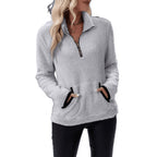 Damen Weicher Teddy-Pullover im lässigen Look mit halben Reißverschluss R&B